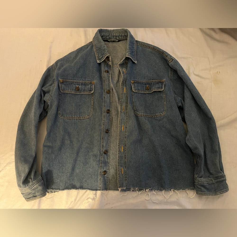 Cropped biker denim jacket